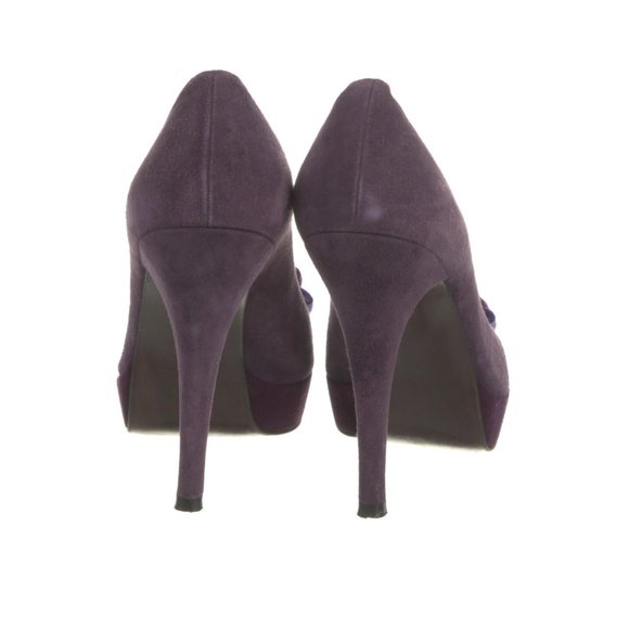 Stuart Weitzman Purple Suede Peep Toe Folded Bow Stiletto Pumps - Picture 5 of 16